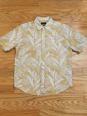 WES Cotton Relaxed Fit Leaf Print Short Sleeve Button-Down Shirt Size S EUC